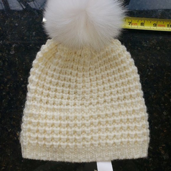 KYI KYI Genuine Fox Fur Pompom Wool Blend Beanie